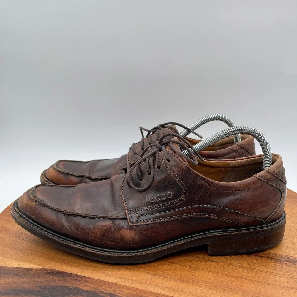 Ecco Shoes Mens 10 Holton Apron Toe‎ Oxford Brown Leather Dress Casual